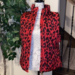 Women’s Red Leopard Puffer Vest- Large